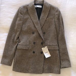 Zara Houndstooth Double Breasted Blazer XS NWT